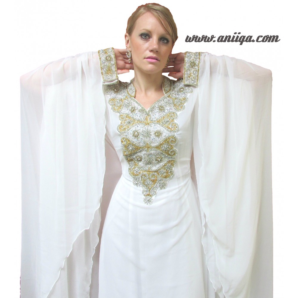 Robe orientale de dubai blanche mariage , robe dubai mariage