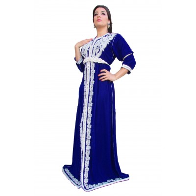 Caftan marocain en velours bleu royale