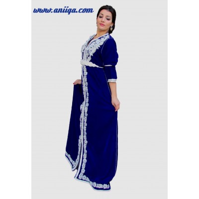 Caftan marocain en velours bleu royale