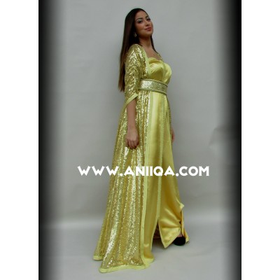 Robe marocaine moderne en sequin or