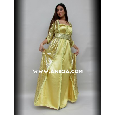 Robe marocaine moderne en sequin or