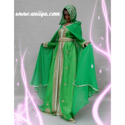 Caftan sari  mariage avec cape vert