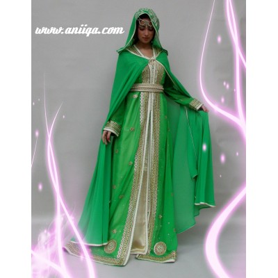 takchita sari vert avec cape 