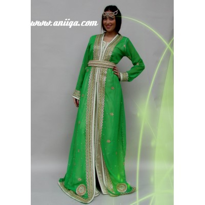 caftan sari marocain vert