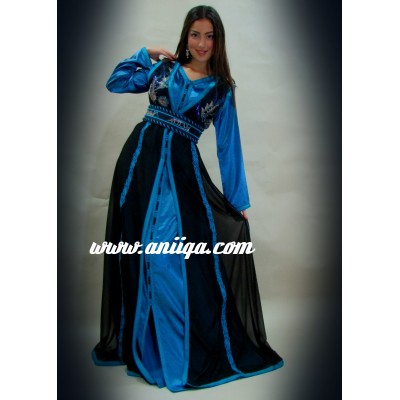 Robe marocaine bleu roi & noir