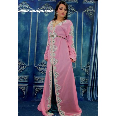 caftan perlé rose