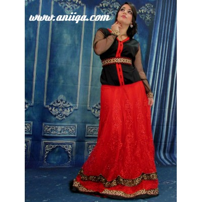 Caftan marocain moderne noir et rouge