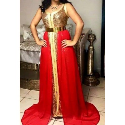 CAFTAN MAROCAIN ROUGE ET OR 