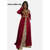 Robe marocaine grenat avec dentelle 