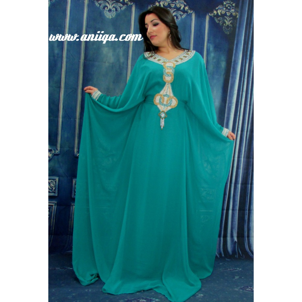 Robe dubai farasha vert d'eau 