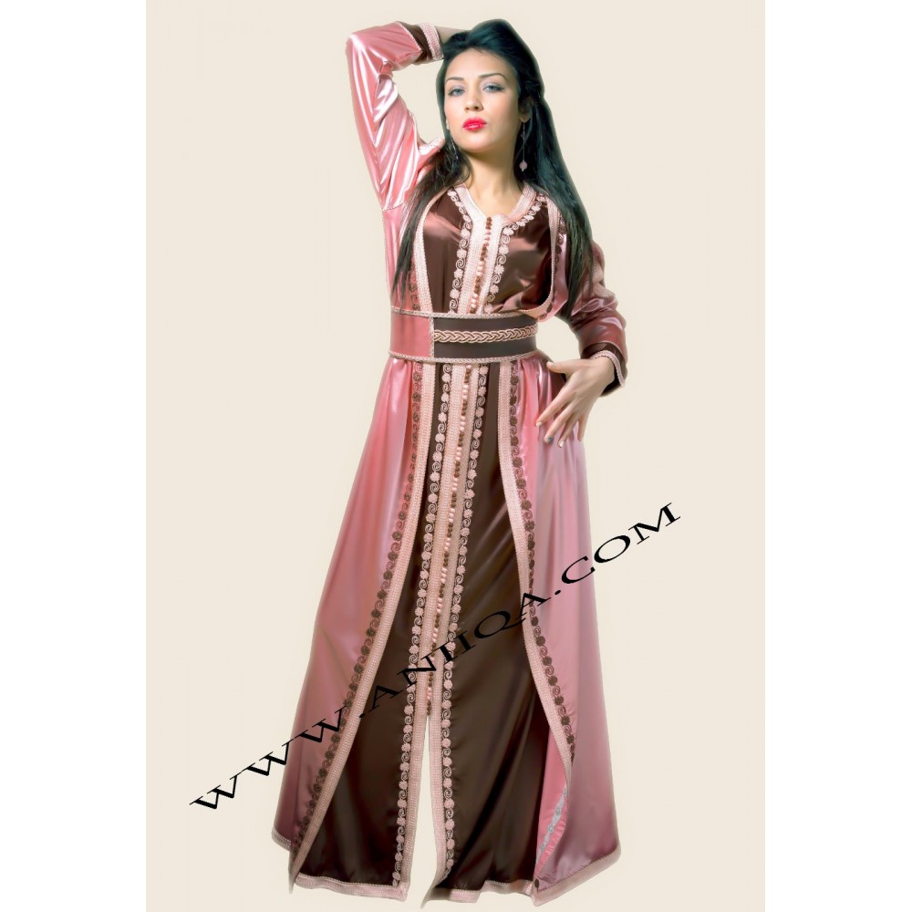 Robe de soirée marocaine rose poudré 