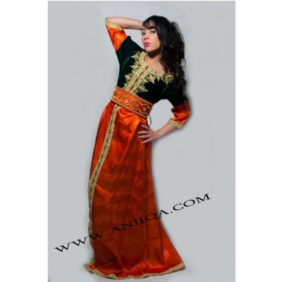 caftan style robe noir et orange 