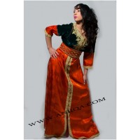 caftan style robe noir et orange 