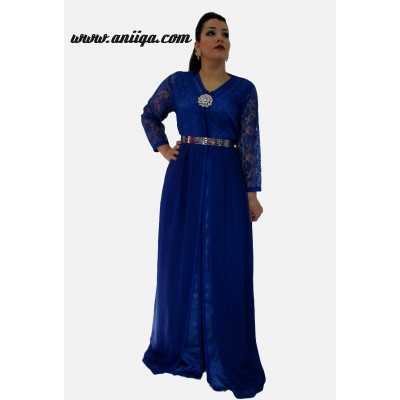 Caftan robe moderne 2018/2019 tendance bleu roi dentelle 