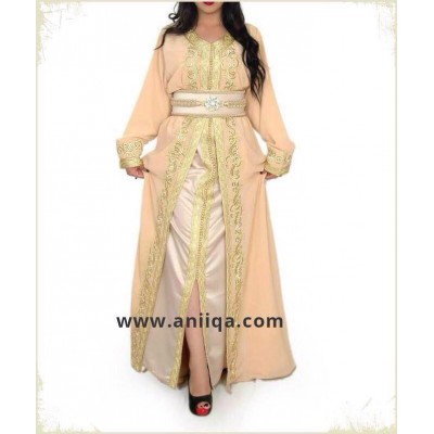 caftan Takchita moderne beige et or modèle 2018/2019