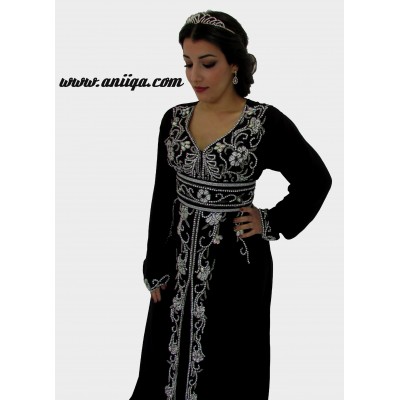 Robe de soirée orientale moderne noire, caftan cristal modèle 2016