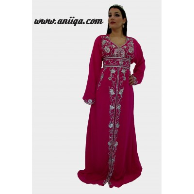 Robe de soirée orientale , caftan cristal rose  