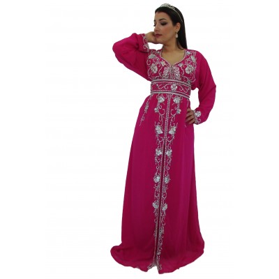 Robe de soirée orientale , caftan cristal rose  