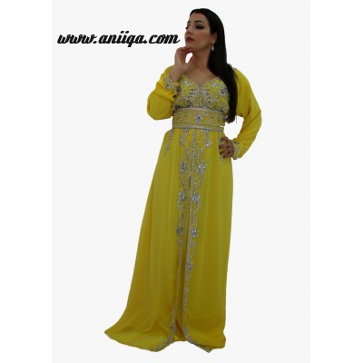 Robe de soirée orientale en cristal jaune