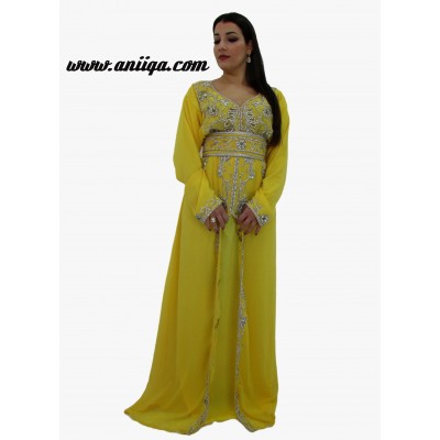 Robe de soirée orientale en cristal jaune