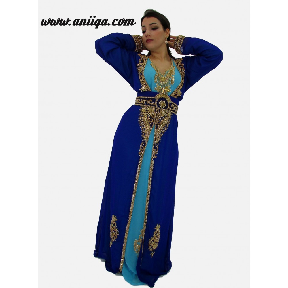 Robe de soirée orientale cristal bleu roi