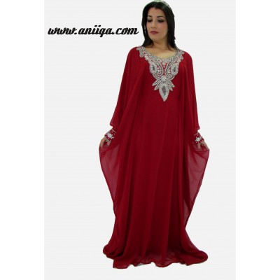 Robe de soirée orientale papillon rouge et argent