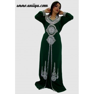 Robe caftan orientale de dubai vert et argent 