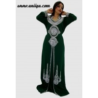 Robe caftan orientale de dubai vert et argent 