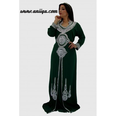 robe de soirée orientale moderne mariage verte et argent