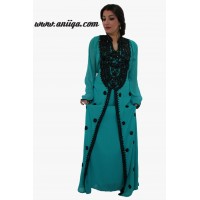 caftan orientale moderne bleu turqouise et noir