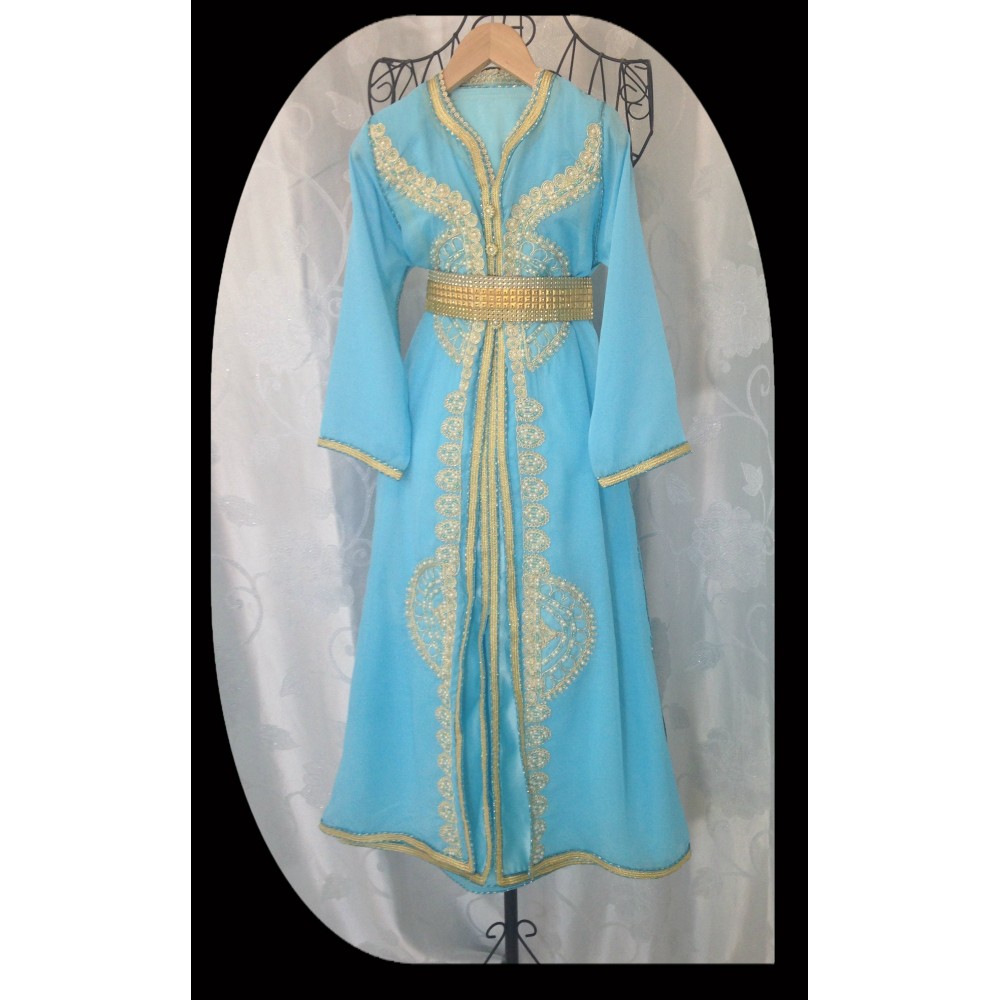 caftan jeune fille bleu doré