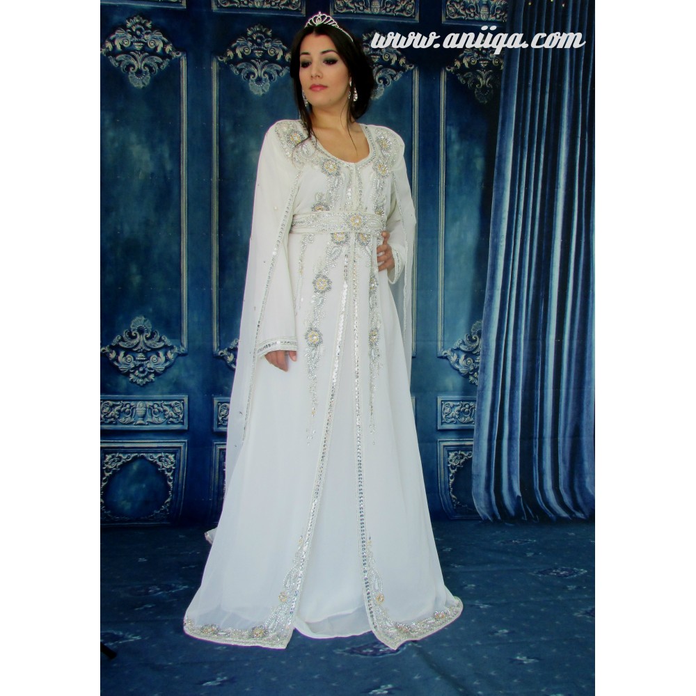 caftan robe blanc avec cape de mariage modèle 2016 