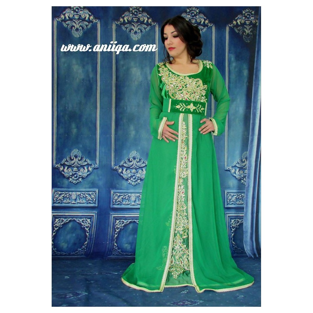 caftan marocain vert pour henné, mariage , ou pour invitée, moderne et chic 2018/2019