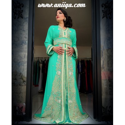 caftan sari marocain vert de mariage, takchita sari de mariée vert d'eau , moderne 2018/2019
