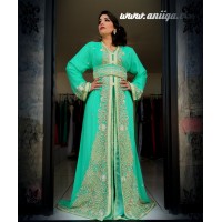 caftan sari marocain vert de mariage, takchita sari de mariée vert d'eau , moderne 2018/2019