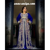 caftan takchita sari bleu roi , modele 2018/2019 , sari marocain moderne, 