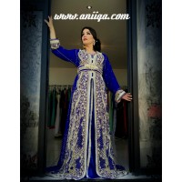 caftan takchita sari bleu roi , modele 2018/2019 , sari marocain moderne, 