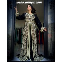 caftan marocain sari noir 2018/2019, takchita sari  marocain noir moderne