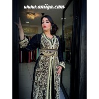 caftan marocain sari noir 2018/2019, takchita sari  marocain noir moderne