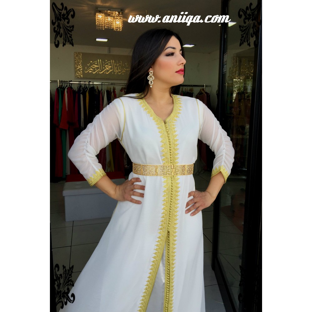 caftan mariage blanc et doré modele 2018, caftan 2018, caftan à paris