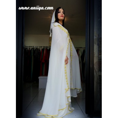 caftan takchita blanche avec cape de mariage 2018/2019