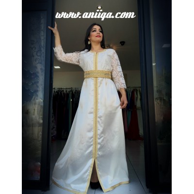 robe caftan de mariage en dentelle et satin de soie , modele 2018/2019