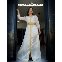 robe caftan de mariage en dentelle et satin de soie , modele 2018/2019