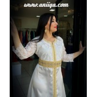 robe caftan de mariage en dentelle et satin de soie , modele 2018/2019