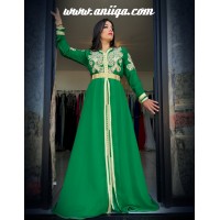 caftan vert  henna, perlé et brodé , robe orientale pour henné 