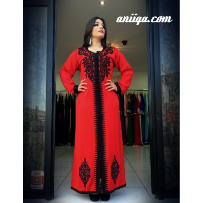 caftan robe orientale sans ceinture 2016 , rouge et noir , 