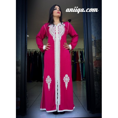 caftan marocain sans ceinture , rose , modele 2016