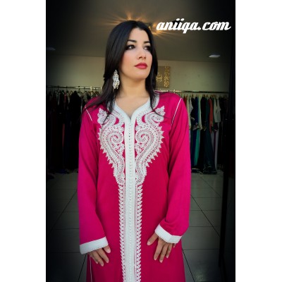 caftan marocain sans ceinture , rose , modele 2016