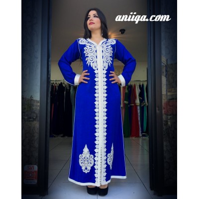 caftan simple sans ceinture blau roi et argent modele 2016