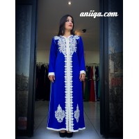 caftan simple sans ceinture blau roi et argent modele 2016